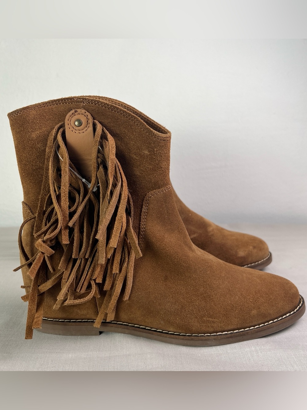 Dingo Kayce Suede Fringe Booties Womens Western Boots Size 7.5 M Camel Brown
